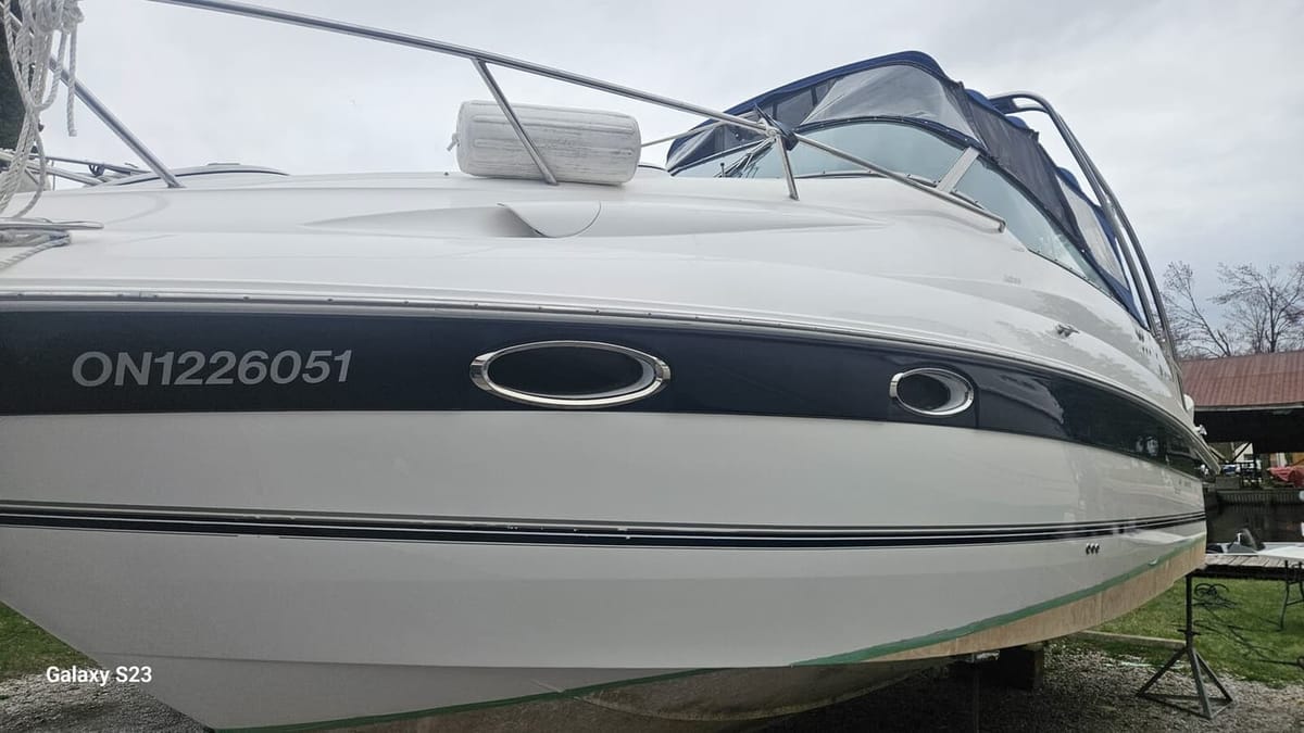 Boat hull polished to a deep gloss during marine detailing in the Greater Toronto Area